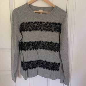 J Crew Sweater | Grey + Black Lace | Women’s M